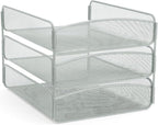 Safco Onyx Desktop Organizer, 3-Tier Paper Tray, Durable Steel Mesh Construction,Silver