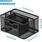 Marbrasse Mesh Desk Organizer, Pen Organizer with 2 Drawer, Multi-Functional Pencil Holder, Desk Organizers and Accessories with 5 Compartments + Drawer for Office Art Supplies (Black)