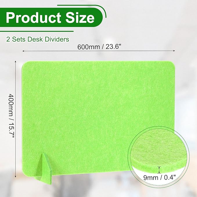 PATIKIL Desk Divider, 2 Set 24 x 16 Inch Acoustic Freestanding Desk Divider Desk Privacy Panel with 4 Pcs Support Feet for Library Office Workstation, Green