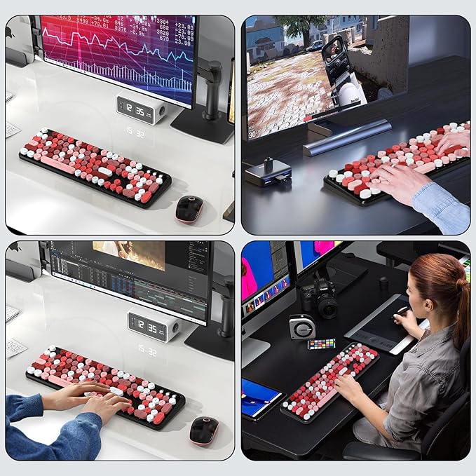 FOPETT Wireless Keyboard and Mouse Combo, 105 Keys Full-Sized 2.4 GHz Round Keycap Colorful Keyboards, USB Receiver Plug and Play, for Windows, Mac, PC, Laptop, Desktop (Blackcolorful)