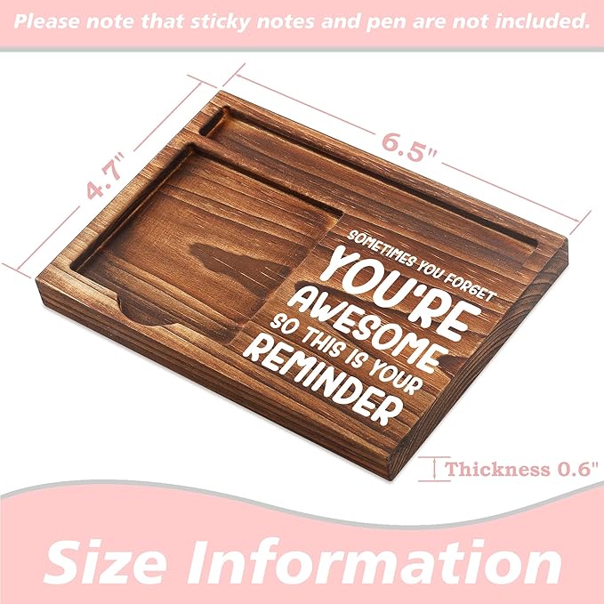 CINRLLA Sticky Note Holder Wooden Notepad & Pen Holder 6.5"" x 4.7"" Sticky Note Pad Holder Dispenser for Desk Work Motivational Gifts, NPA185, Brown