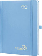 POPRUN Planner 2025-2026, (Medium 6.5'' x 8.5'' Hard Cover) Academic Calendar (July 25-June 26) Daily Weekly and Monthly Appointment Book with Hourly Time Slots, Monthly Tabs, 100 GSM - Haze Blue