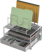 DecoBrothers Desktop File Organizer with Double Tray and 5 Folder Stand, Silver