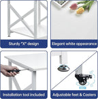 23.6 x 23.6 Inches Large Printer Stand, 2 Tier Square Printer Table with Storage Shelf for Home Office, Multi-use Rolling Cart with Wheels for Laser, 3D Printer and Mini Fridge - White