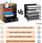 Wood Desk Organizer - 5-Tier Desktop File Organizer with Drawer, Wooden Paper Tray, Office Desk Organzier and Accessories for Papers, Mail, Notebooks, Stationery