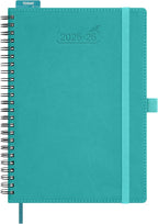 BEZEND Planner 2025-2026 Weekly and Monthly, 5.8" x 8.5" Academic Calendar (Jul 25-Dec 26) Vertical Daily Appointment with Hourly Timeslot & Monthly Tab, Spiral, PU Leather Softcover - Turquoise