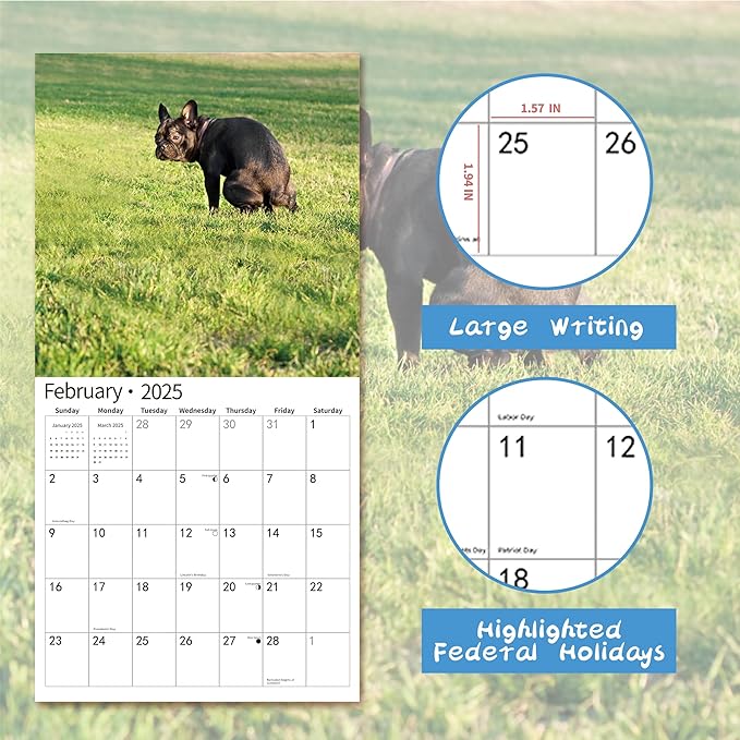 Gag Gift 2025 Wall Calendar, Funny White Elephants Funny Pooping Dogs Calendar 2025,12 Monthly Calendar, January 2025 - December 2025, 12" x 24" Opened Full Page Thick & Sturdy Paper for Organizing