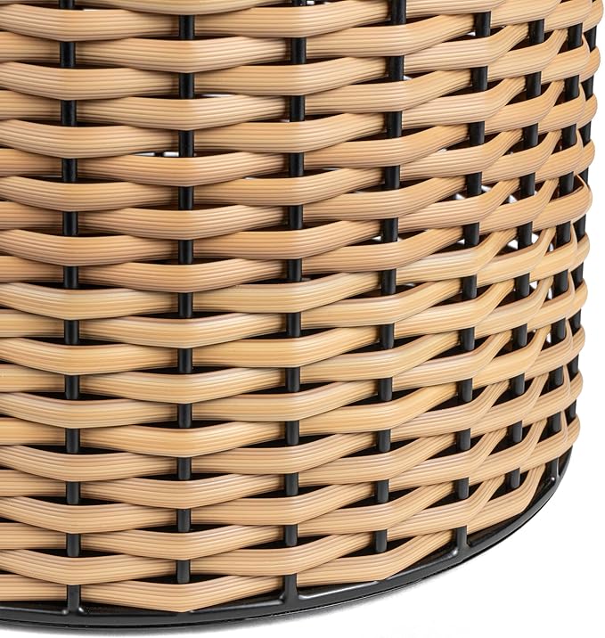 happimess HPM1102C Asher Modern 4.13-Gallon 2-Tone Faux Wicker/Metal Cylinder Waste Basket, Black/Natural for Home, Bathroom, Living Room, Office, Bedroom, Kitchen