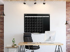 Real Glass Dry Erase Monthly Calendar, Giant Size 34" x 46", Tempered Glass Surface, Frameless Wall Mount, with 4 Assorted Color Markers and Eraser, by Better Office Products (Jet Black)