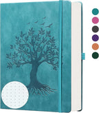 ZXHQ A5 Bullet Dotted Journal Notebook - 150gsm Thick Paper, 256 Pages, Dot Grid Hardcover, Tree of Life Design, Fine Inner Pocket - 5.9" × 8.5" SeaGreen