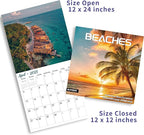 2025 Wall Calendar BEACHES, 18 Months Hangable Wall Calendars, Beach Calendars 2025-2026, 12" x 24" (Open), Thick Glossy Paper, Organizing & Planning