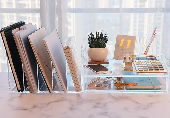 Acrylic File Sorter, Desktop File Collator Office File Organizer, Clear 11.4" x 6.7" x 10"