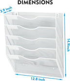 EASEPRES Magnetic 5 Pocket Mesh Hanging File Organizer, Wall Mounted Mail Paper Document Folder Holder, Clipboard Storage Organization Magazine Rack with Nametag Label for Office Home School, White