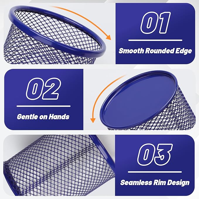 Segarty Pen Cup, 3 Pack Round Cute Dark Blue Pen Holder for Desk, Wire Mesh Pencil Holder Container Set, Desktop Organizer for Office Supplies, Maker, School, Home Storage, Makeup Brush