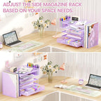 Desk Organizers and Accessories, 5-Tier Paper File Organizer with Drawer & Pen Holder, Office Desk Accessories Workspace Desktop Organizer for Office Supplies((Purple)