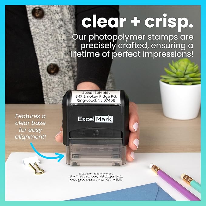 ExcelMark Custom Stamp – Clear & Crisp Impressions – Personalized Self-Inking Rubber Stamp – Use for Address Stamp and More (Large)