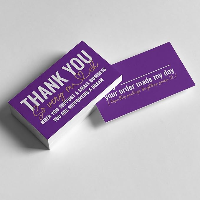 ITZAMNA Thank you for supporting small business cards Customer appreciation note cards Pink Script with Heart Pack of 100 purple