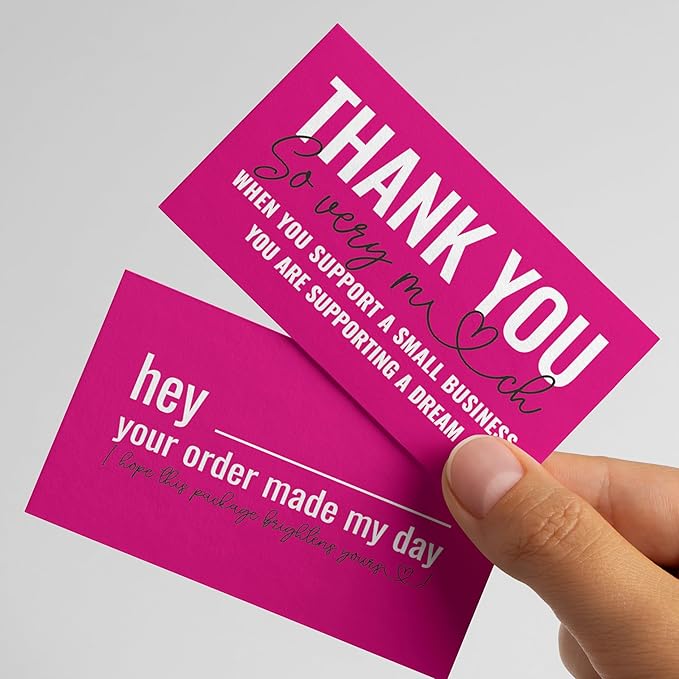 ITZAMNA Thank you for supporting small business cards Customer appreciation note cards Pink Script with Heart Pack of 100 HOTPINK