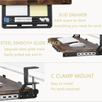 ETHU Keyboard Tray Under Desk, 19.7" X 12.2" Small Size C Clamp Keyboard Drawer Under Desk, Computer Keyboard Stand Slide Pull Out, Ergonomic Keyboard Tray for Home, Office (Wood)