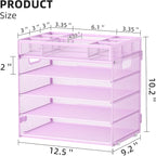 Marbrasse 5-Tier Letter Tray Paper Organizer with Handle, Multi-Functional Mesh File Organizer for Desk, Adjustable Compartments Mesh Desktop Storage for Office Supplies, Purple