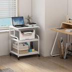 White Printer Stand, 23.6 x18.9 x 30 Inches Big Size Printer Table with Adjustable Shelf, 3 Tier Rolling Printer Cart with Wheels for Home Office Storage and Organization