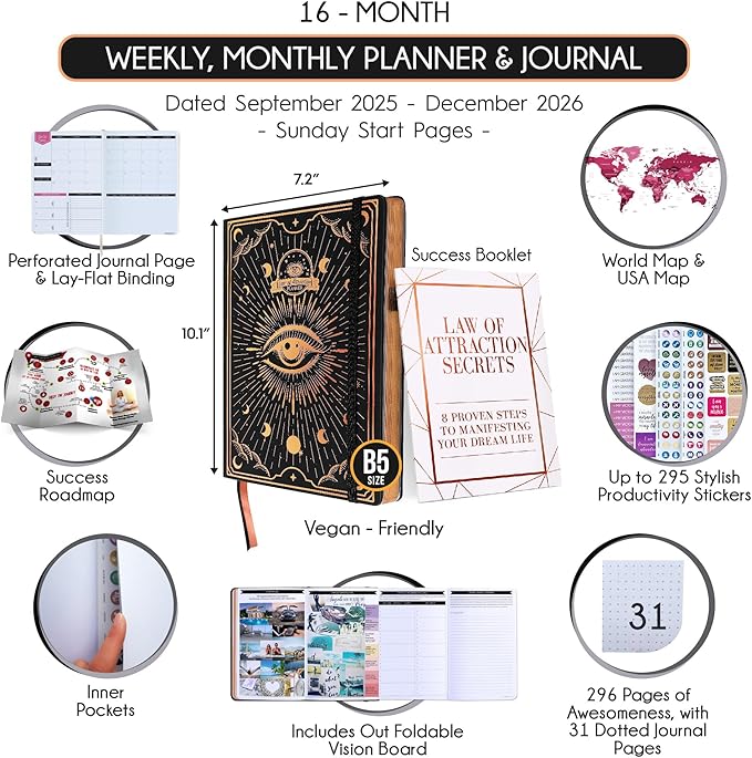 2025-2026 Planner Weekly and Monthly | 16-Month Life Planner to Increase Focus & Productivity | Reduce Overwhelm & Achieve Your Biggest Goals | Include Gift Box & Stickers | Sep 2025-Dec 2026