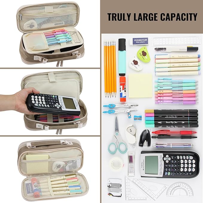 Pencil Case, Large Capacity Pencil Case Organizer; Double Zipper Storage Bag; Big Pencil Pouch for College School Office Teen Girl Boy Men Women Adult