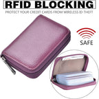 Easyoulife Genuine Leather Credit Card Holder Zipper Wallet With 26 Card Slots