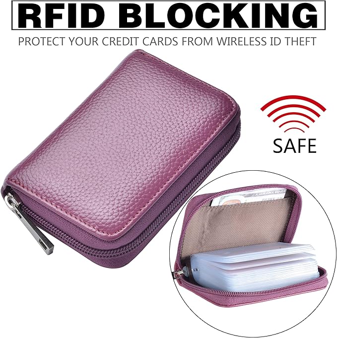 Easyoulife Genuine Leather Credit Card Holder Zipper Wallet With 26 Card Slots