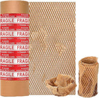 Honeycomb Packing Paper Wrap 15"x400' Sustainable Alternative to Bubble Cushioning Wrap Packing paper for Moving/shipping/packing Roll with 20 Fragile Sticker Biodegradable & Fully Recylable