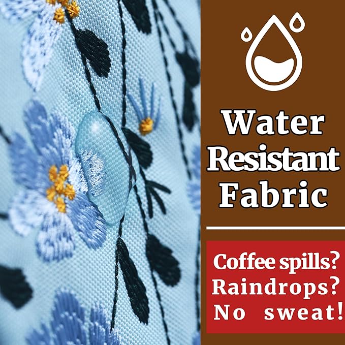 LParkin Daisy Flower Embroidery Book Sleeve with Zipper for Readers Protector Cover Gift for Book Lovers, 11x 8.5 Inch Washable Fabric, Daisy Blue