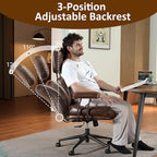 Faux Leather Executive Big and Tall Office Chair - Reclining Task Swivel PC Chair with Lumbar Support, Dark BrownPU