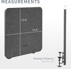 VIVO Clamp-on 24 x 24 inch Privacy Panel, Sound Absorbing Cubicle Desk Divider, Acoustic Partition, Dark Gray, PP-1-V024D