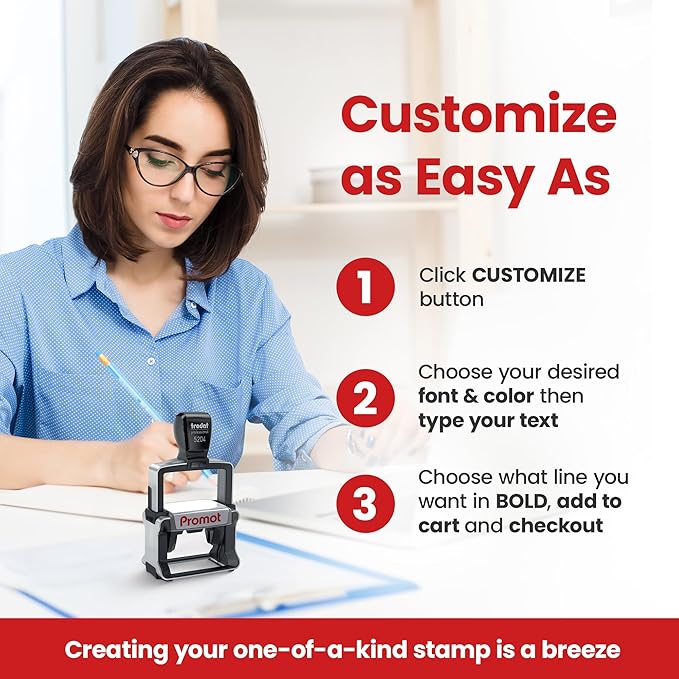 Promot Medium Professional Stainless Steel Stainless Steel Self Inking 6 Lines Custom Stamp - Personalized Office Stamp