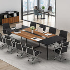 Tribesigns 8FT Conference Table, 94.48L x 47.24W x 29.52H Inches Boat Shaped Meeting Table with Rectangle Grommet, Modern Seminar Boardroom Table for Office Conference Room (8ft, Walnut & Black)