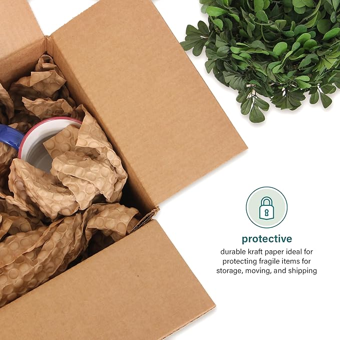 Elementree Paper Bubble Wrap Sheets for Packing, Moving, & Shipping - 12" x 12" x 250' - Eco-Friendly Kraft Bubble Paper - Recyclable Cushioning Wrap - Made in the USA (01913)