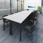 Bonzy Home Conference Tables 18ft Office Computer Desk for Meeting Room Study Writing Printer Table Meeting Seminar Table for 20 People Rustic Modern White 8PCS 220.4"x47.2"x29.5"