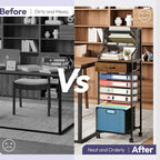 SWTYMIKI 10-Tier Rolling File Cart - Mesh Paper Organizer with Drawer and Hanging File Folders on Lockable Wheels, Wood Teacher Cart for Office Organization, Storage in Home, Studio, School, Espresso