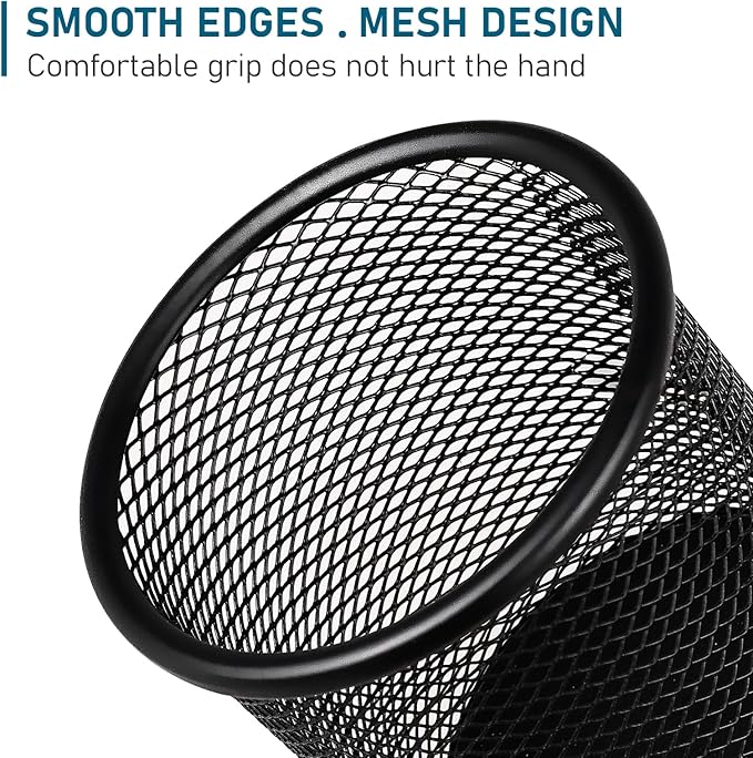 QYH Mesh Pen Cup Metal Pencil Holder for Desk 6 Packs Black Pen Organizer Office 3.54x3.93 Inch