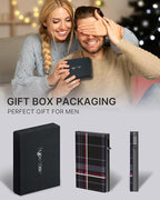 typecase Mens Wallet Card Holder: Pop Up Aluminum Case, Carbon Fiber Leather, Smart, RFID Blocking, Slim, Minimalist, Front Pocket - 9-14 Card Capacity | ID Window | Cash Slot (Plaid)