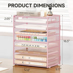 Subekyu 9 Tier Paper Letter File Tray Organizer for Desk, Pink Large Mesh Desk Folder Sorter Organizer with Handle, Include 6 Pcs Adjustable Height Slid Tray for Office Home School Supplies Storage