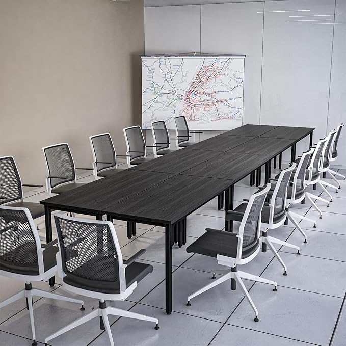 Bonzy Home Conference Tables 18ft Office Computer Desk for Meeting Room Study Writing Printer Table Meeting Seminar Table for 20 People Modern Black 8PCS (220.4"x47.2"x29.5", Black)