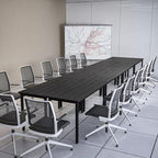 Bonzy Home Conference Tables 16ft Office Computer Desk for Meeting Room Study Writing Printer Table Meeting Seminar Table for 20 People Modern Black 8PCS (188.8"x47.2"x29.5", Black)