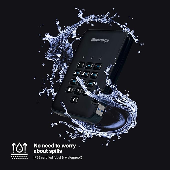 iStorage diskAshur2 HDD 2TB Black | Secure portable hard drive | Password protected | Dust & water resistant | Hardware Encryption