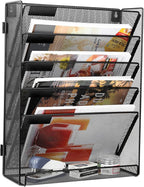 EasyPAG 6 Tier Wall File Holder with Flat Tray, Black | Easy Assemble Mesh Desk File Organizer | 5-Folder Paper Storage | Replaceable Classify Labels | Space Saving Mail Organizer for Office Home