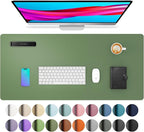 Aothia Leather Desk Pad Protector, Mouse Pad, Office Desk Mat, Non-Slip PU Leather Desk Blotter, Laptop Desk Pad, Waterproof Desk Writing Pad for Office and Home (23.6" x 13.7", Olive Green)