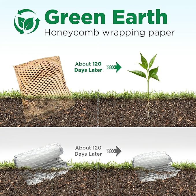 Honeycomb Packing Paper, 12"x200' Brown | Perforated Honeycomb Packing Paper Recyclable Moving Supplies for Shipping & Moving | Plastic-Free Alternative to Bubble Cushion Wrap with 36 Fragile Stickers