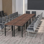 Bonzy Home Conference Tables 18ft Office Computer Desk for Meeting Room Study Writing Printer Table Meeting Seminar Table for 20 People Rustic Vintage Walnut 8PCS 220.4"x47.2"x29.5"