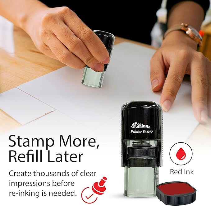 Shiny Gratuity Included Stamp, Round Self Inking Stamp for Restaurant, Bar and Retail, Red Ink