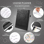Legend Teacher Planner – Undated Lesson Plan Book for Teachers with Weekly & Monthly Calendars - Classroom Organization & School Year Planner – 8.5”x11.5” Hardcover (Black Debossed)